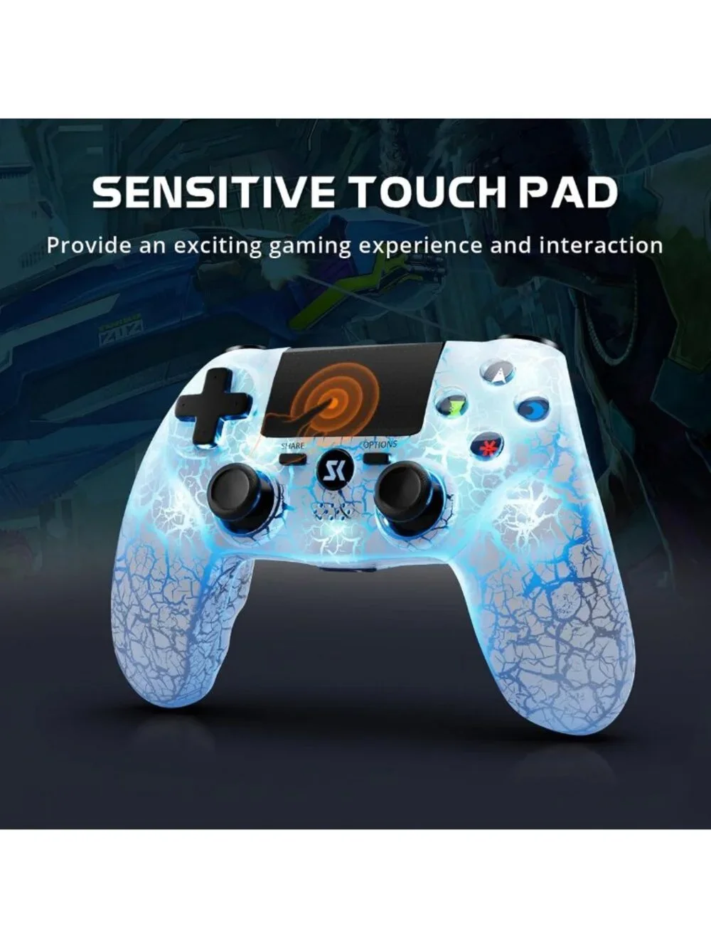 2 Pack Wireless PS4 Controllers - LED Backlit, 1000mAh Battery, Double Shock